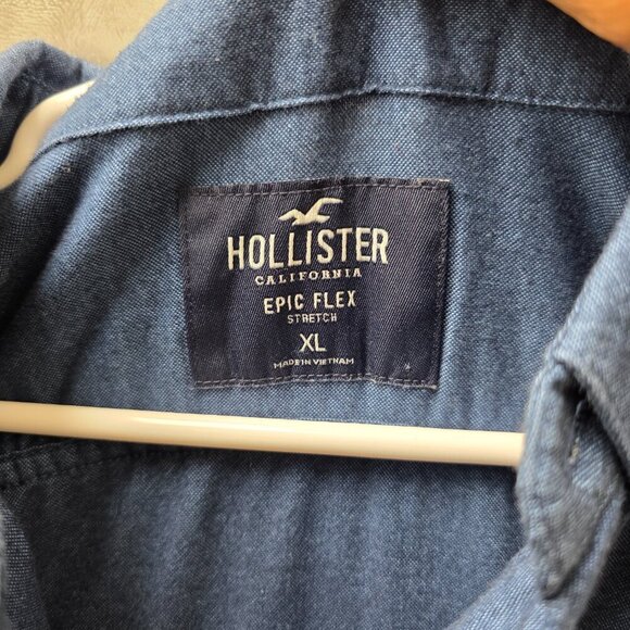 Hollister Epic Flex Stretch Button-Up Shirt Men’s XL Long Sleeve Blue - Picture 8 of 12